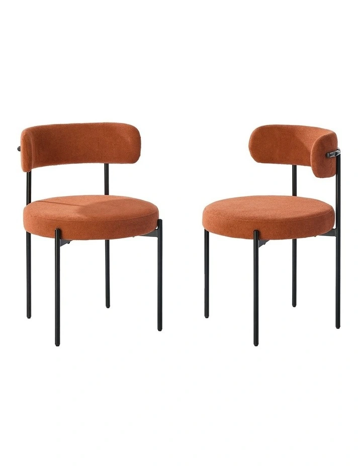 Oikiture 2x Dining Chair Round Boucle Kitchen Lounge Seats Backrest Orange image 1
