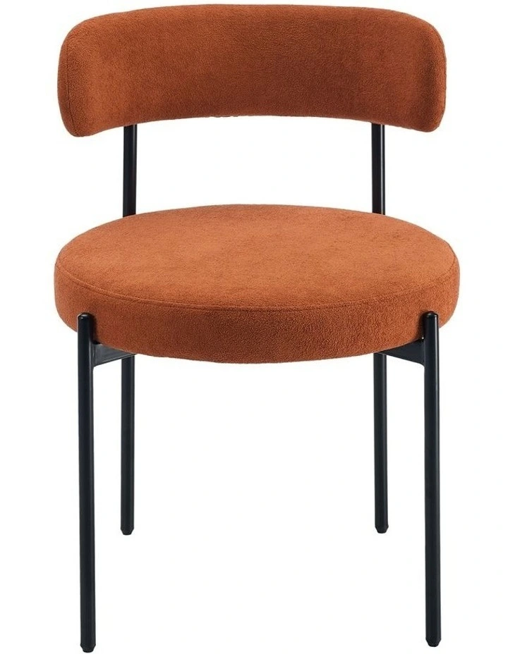 Oikiture 2x Dining Chair Round Boucle Kitchen Lounge Seats Backrest Orange image 2
