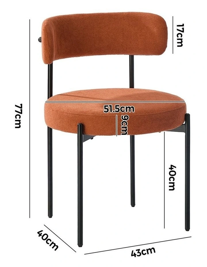 Oikiture 2x Dining Chair Round Boucle Kitchen Lounge Seats Backrest Orange image 3