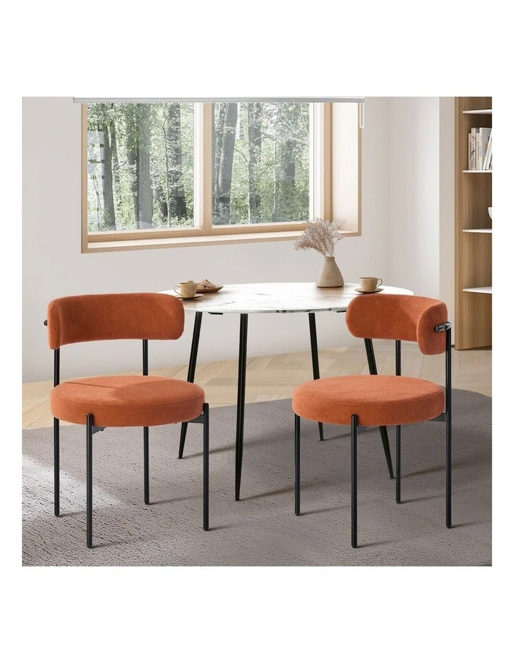 Oikiture 2x Dining Chair Round Boucle Kitchen Lounge Seats Backrest Orange image 4