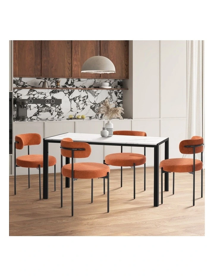 Oikiture 2x Dining Chair Round Boucle Kitchen Lounge Seats Backrest Orange image 5