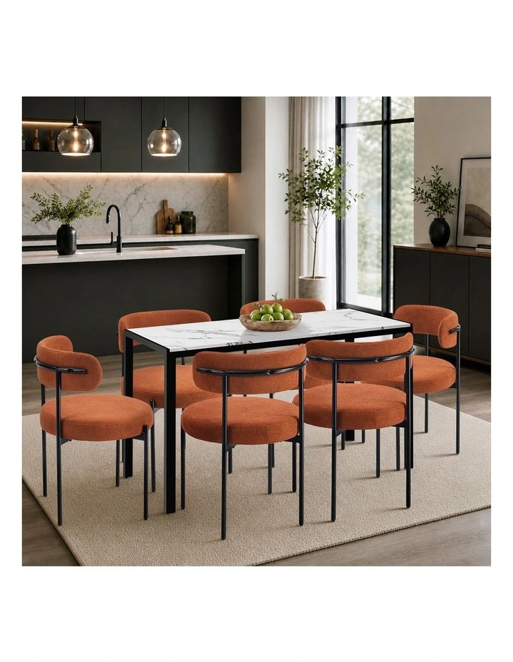 Oikiture 2x Dining Chair Round Boucle Kitchen Lounge Seats Backrest Orange image 6