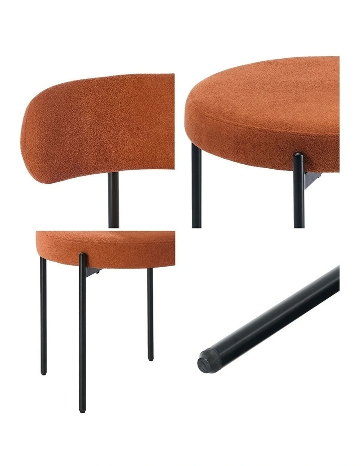 Oikiture 2x Dining Chair Round Boucle Kitchen Lounge Seats Backrest Orange image 7