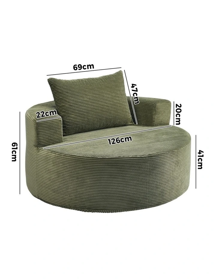 Oikiture Floor Chair Lounge Couch Lazy Sofa Corduroy Chaise Green image 3