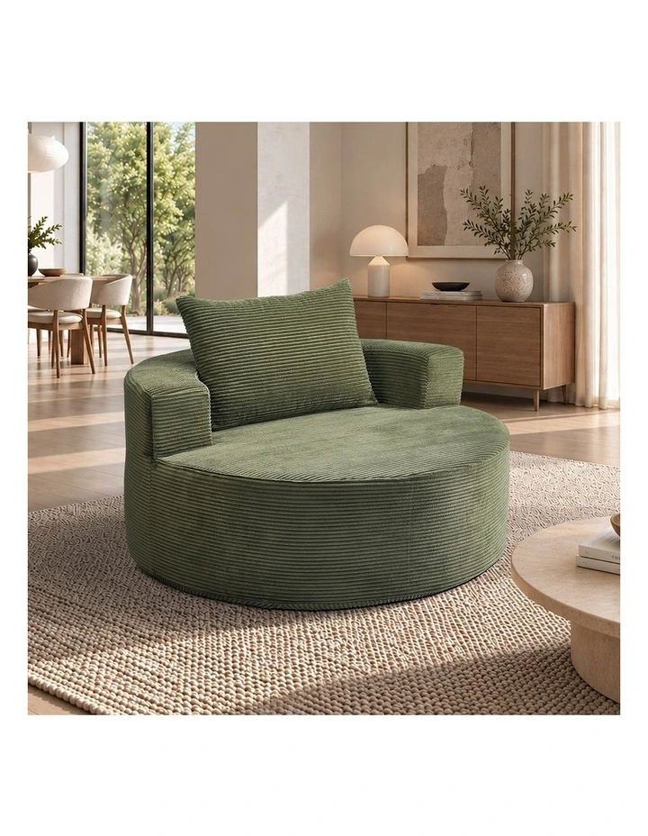 Oikiture Floor Chair Lounge Couch Lazy Sofa Corduroy Chaise Green image 4