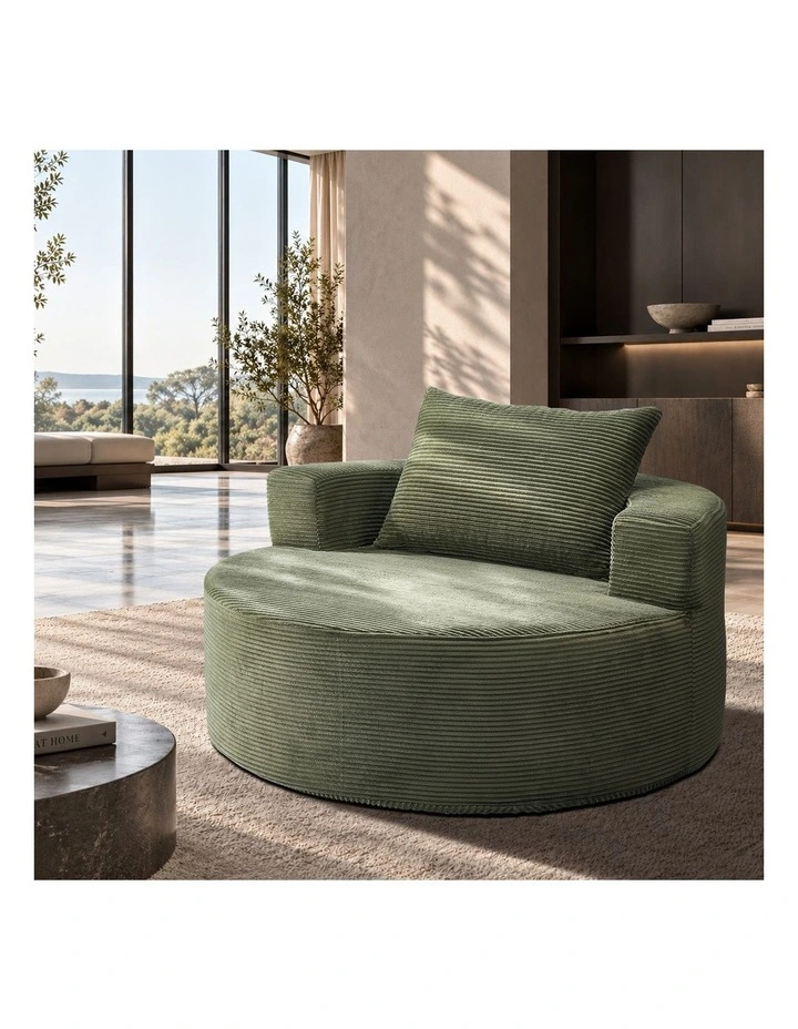 Oikiture Floor Chair Lounge Couch Lazy Sofa Corduroy Chaise Green image 6