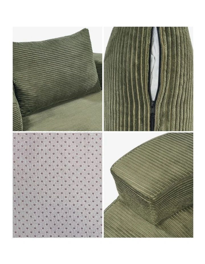 Oikiture Floor Chair Lounge Couch Lazy Sofa Corduroy Chaise Green image 7