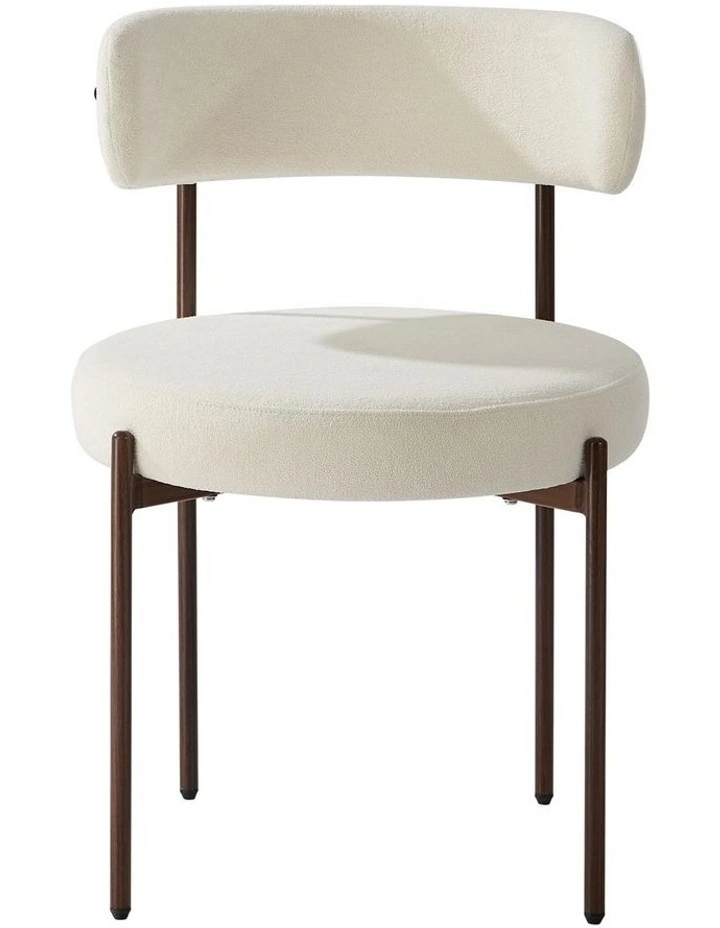 Oikiture 2x Dining Chair Round Boucle Kitchen Lounge Seats Backrest Walunt&White image 2