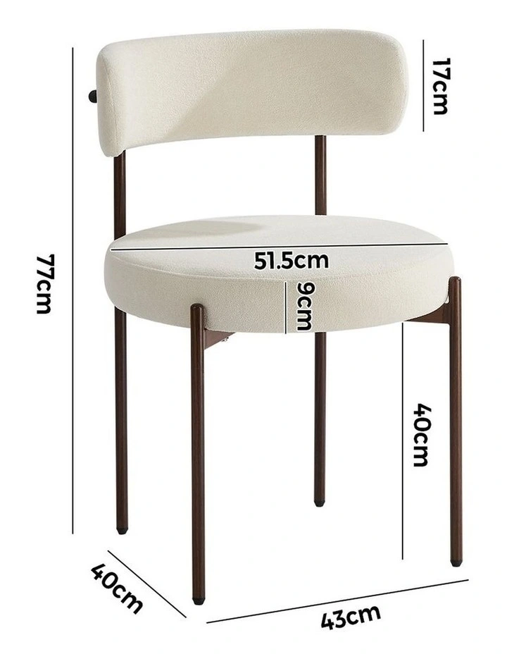 Oikiture 2x Dining Chair Round Boucle Kitchen Lounge Seats Backrest Walunt&White image 3