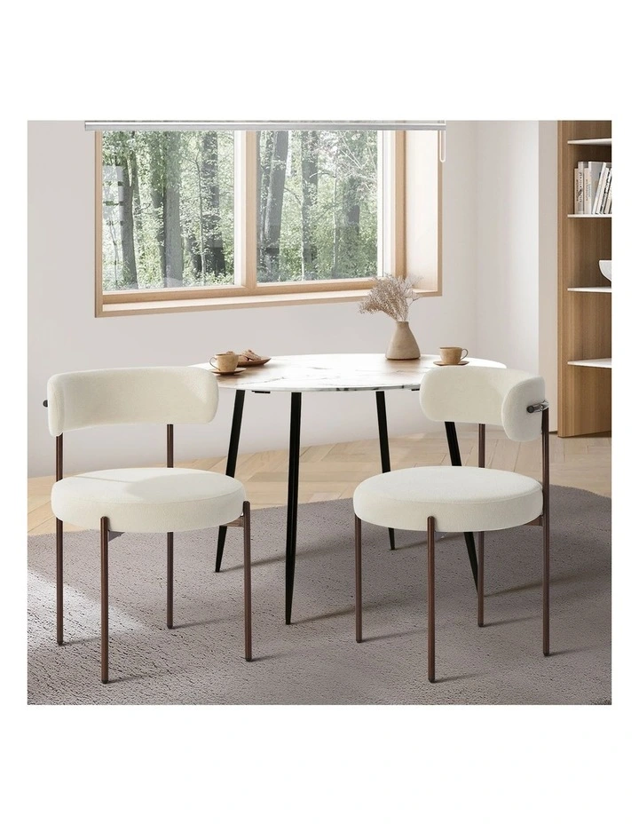Oikiture 2x Dining Chair Round Boucle Kitchen Lounge Seats Backrest Walunt&White image 4