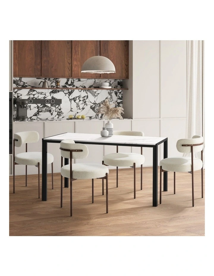 Oikiture 2x Dining Chair Round Boucle Kitchen Lounge Seats Backrest Walunt&White image 5