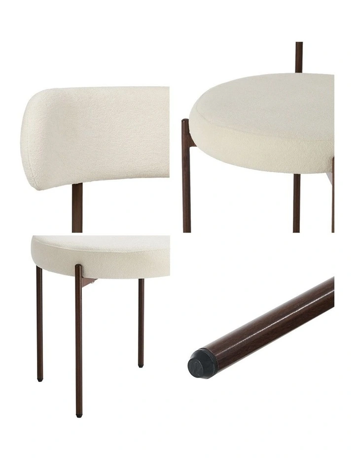 Oikiture 2x Dining Chair Round Boucle Kitchen Lounge Seats Backrest Walunt&White image 7
