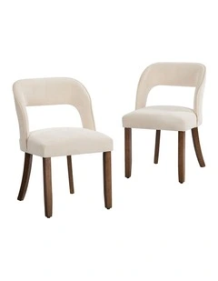 Oikiture 2x Dining Chairs Chenille Upholstery Chair Rubberwood Legs Beige