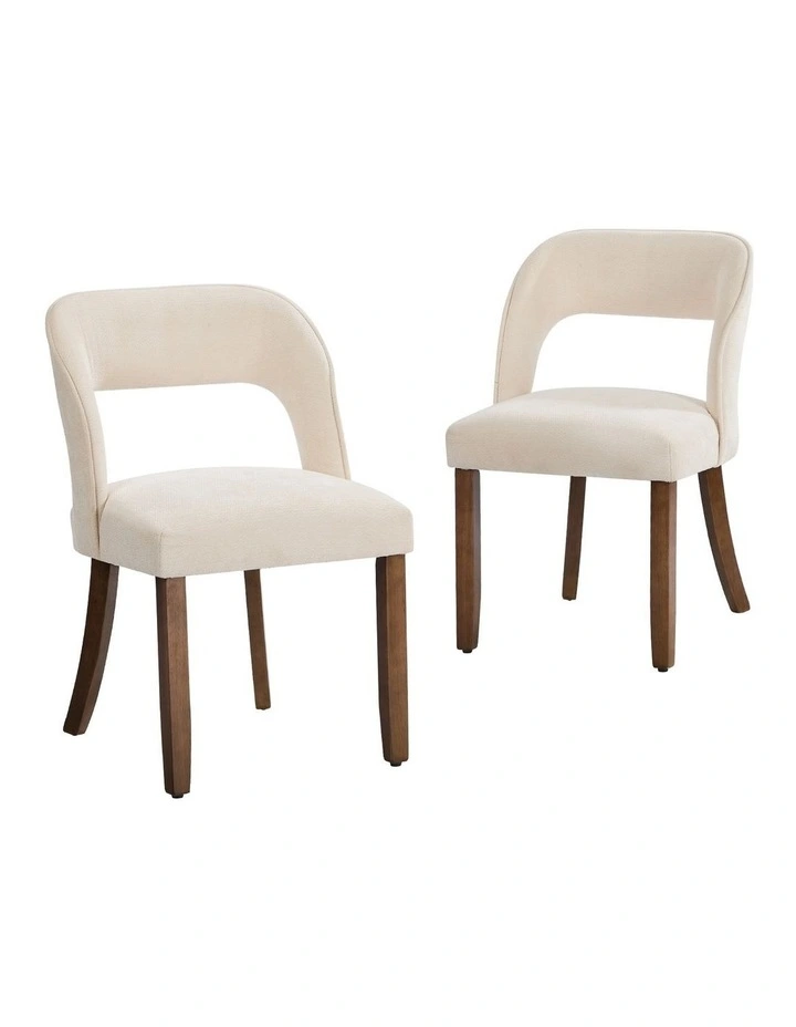 Oikiture 2x Dining Chairs Chenille Upholstery Chair Rubberwood Legs Beige image 1
