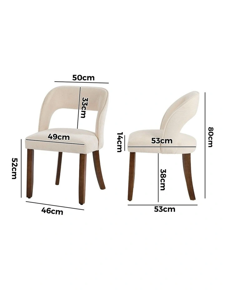 Oikiture 2x Dining Chairs Chenille Upholstery Chair Rubberwood Legs Beige image 3