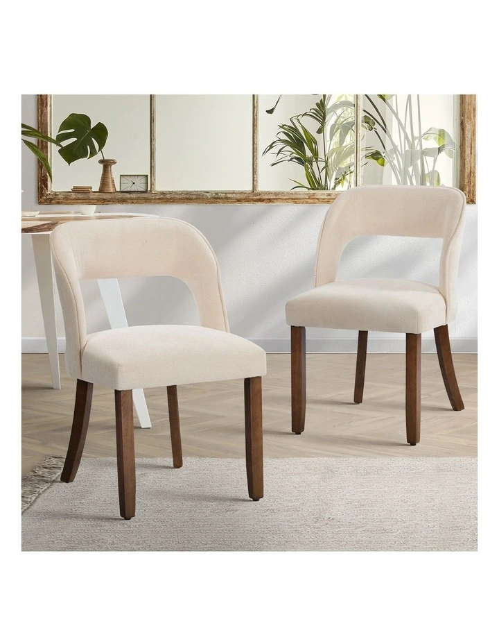 Oikiture 2x Dining Chairs Chenille Upholstery Chair Rubberwood Legs Beige image 4