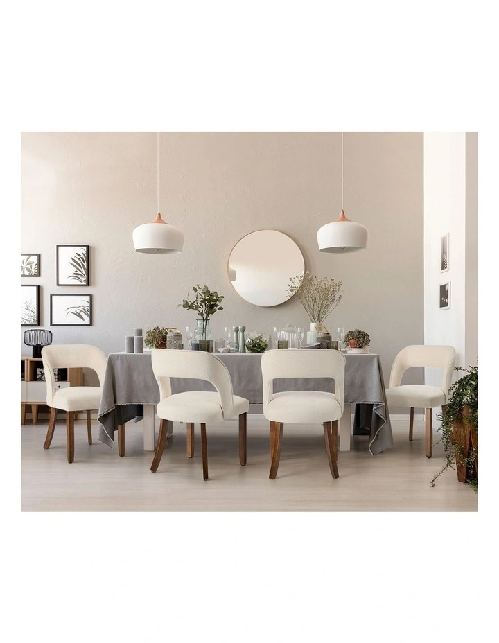 Oikiture 2x Dining Chairs Chenille Upholstery Chair Rubberwood Legs Beige image 5
