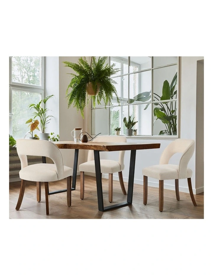 Oikiture 2x Dining Chairs Chenille Upholstery Chair Rubberwood Legs Beige image 6