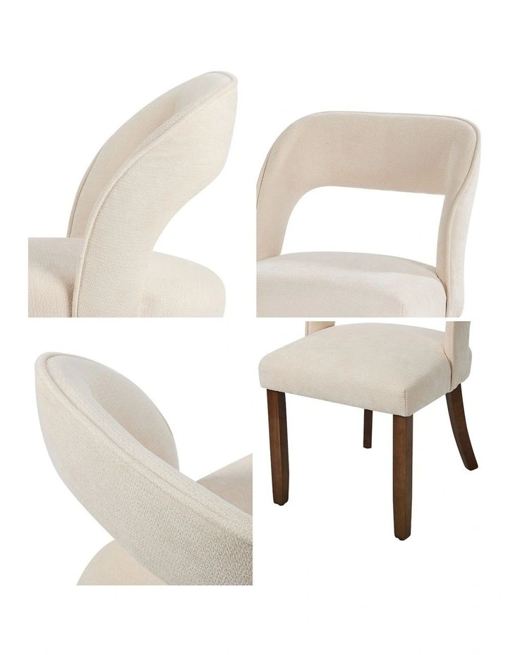 Oikiture 2x Dining Chairs Chenille Upholstery Chair Rubberwood Legs Beige image 7