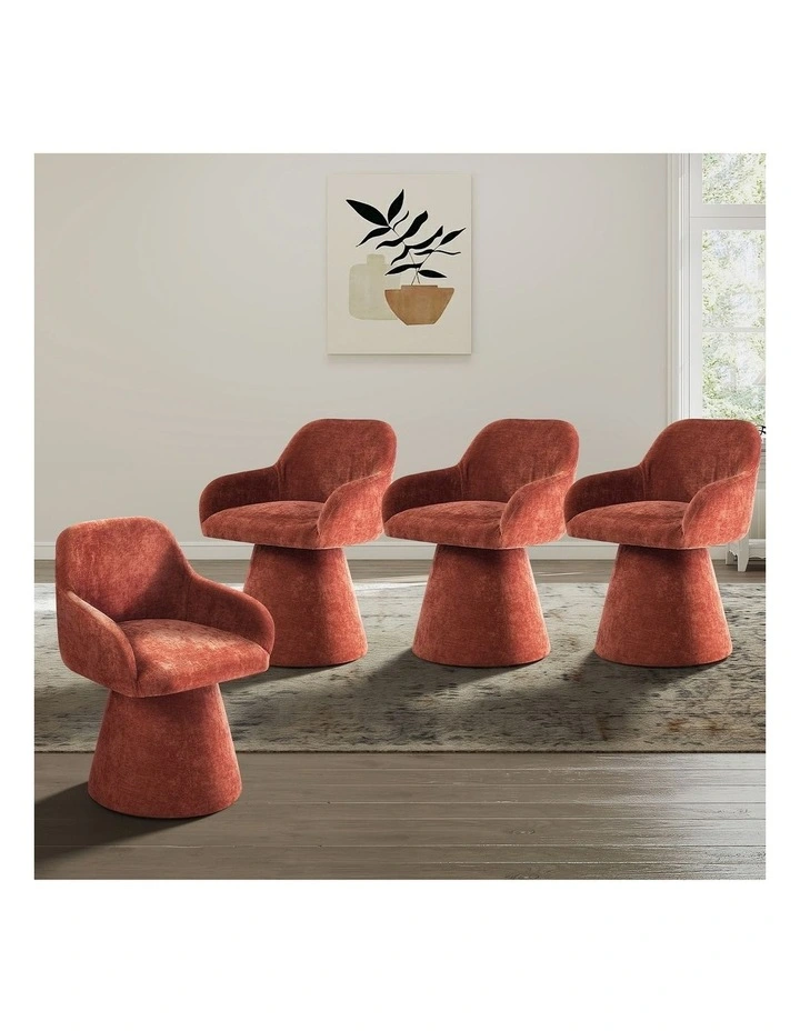 Oikiture 4x Dining Chair Swivel Armchair Lounge Accent Chair Polyester Linen Red image 4