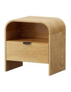 Oikiture Bedside Table Drawer Open Shelf Storage Cabinet Nightstand Natural