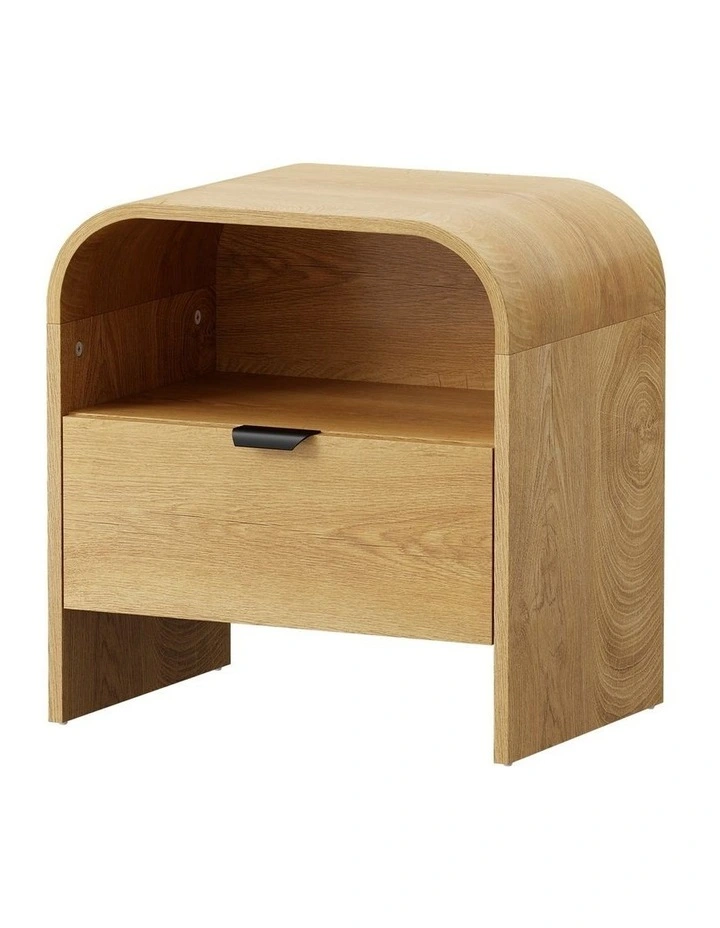 Oikiture Bedside Table Drawer Open Shelf Storage Cabinet Nightstand Natural image 1