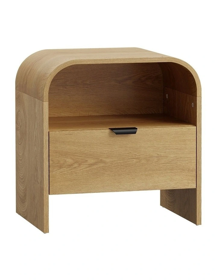 Oikiture Bedside Table Drawer Open Shelf Storage Cabinet Nightstand Natural image 2