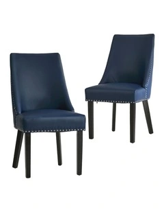 Oikiture 2PCs PU Leather Dining Chair Kitchen Padded Seat Winglet Design Blue