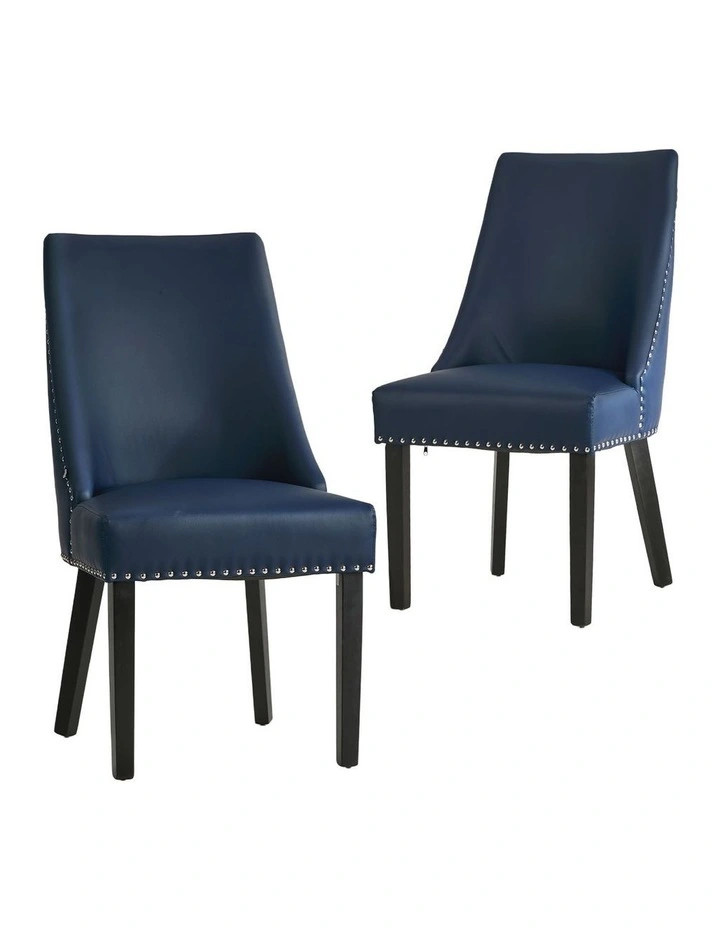 Oikiture 2PCs PU Leather Dining Chair Kitchen Padded Seat Winglet Design Blue image 1