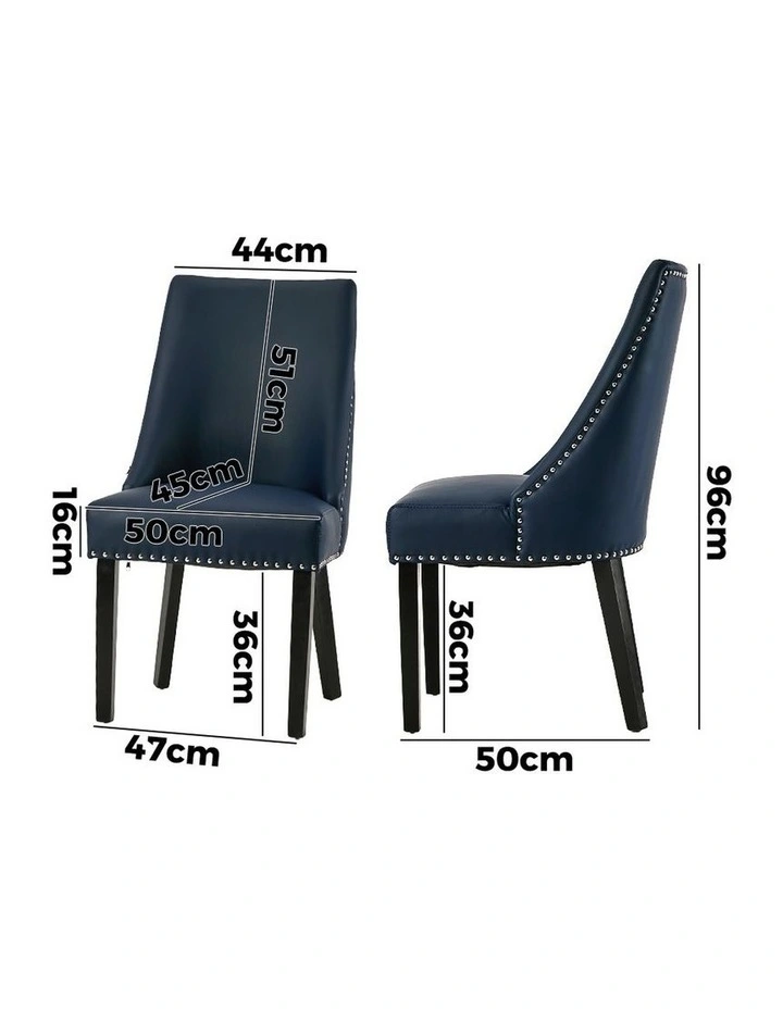 Oikiture 2PCs PU Leather Dining Chair Kitchen Padded Seat Winglet Design Blue image 2