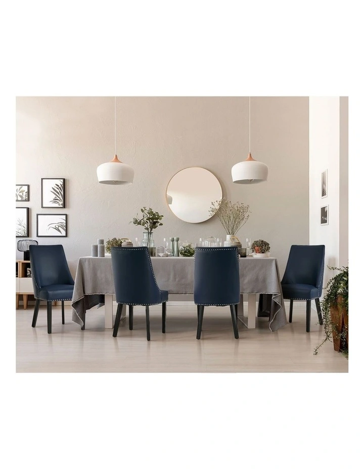 Oikiture 2PCs PU Leather Dining Chair Kitchen Padded Seat Winglet Design Blue image 3