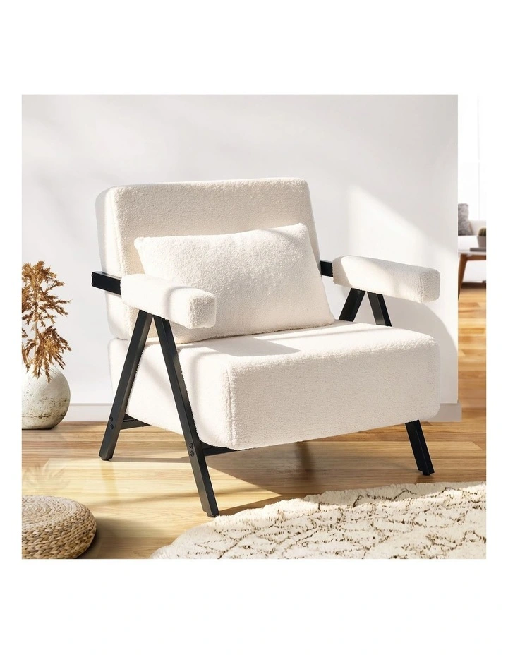 Oikiture Compressed Armchair Sherpa Lounge Chair Accent Sofa with Cushion image 4