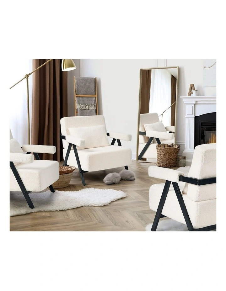 Oikiture Compressed Armchair Sherpa Lounge Chair Accent Sofa with Cushion image 5