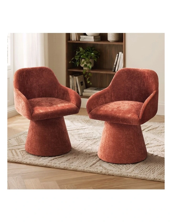 Oikiture 2x Dining Chair Swivel Armchair Lounge Accent Chair Polyester Linen Red image 4