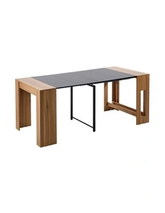 Oikiture 180cm Extendable Dining Table Wooden Kitchen Furniture Natural&Black