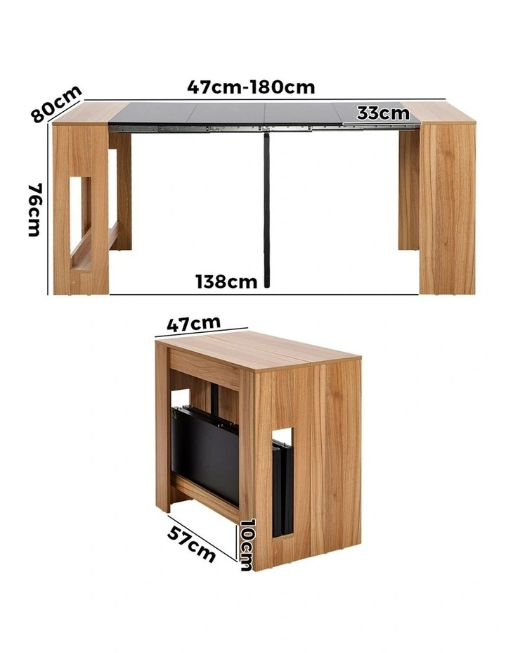 Oikiture 180cm Extendable Dining Table Wooden Kitchen Furniture Natural&Black image 3