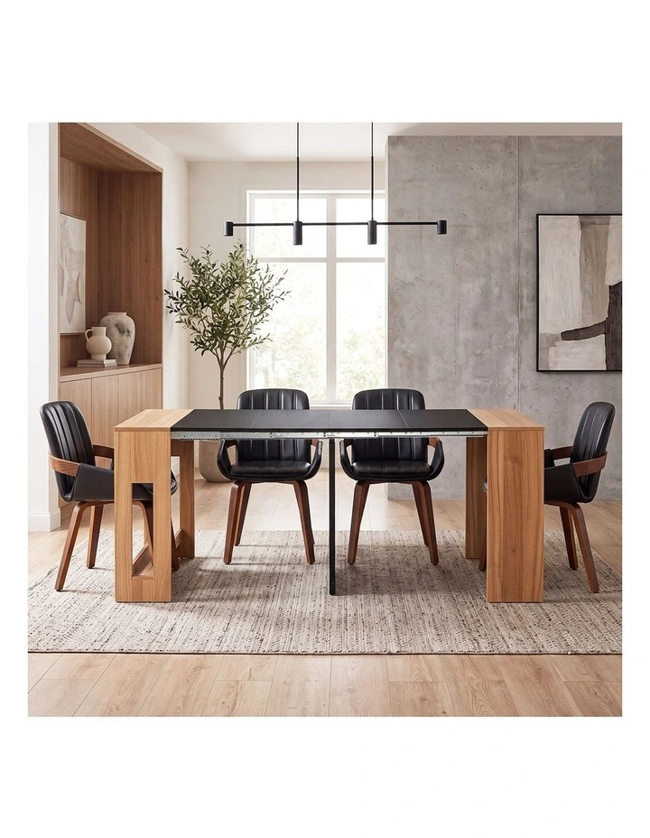 Oikiture 180cm Extendable Dining Table Wooden Kitchen Furniture Natural&Black image 4