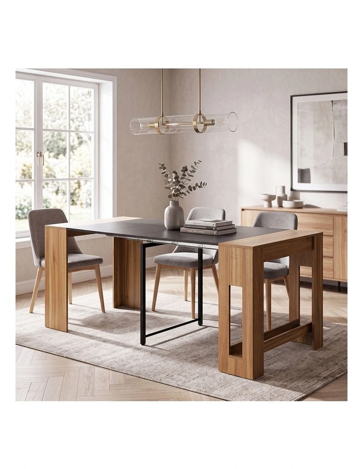 Oikiture 180cm Extendable Dining Table Wooden Kitchen Furniture Natural&Black image 5