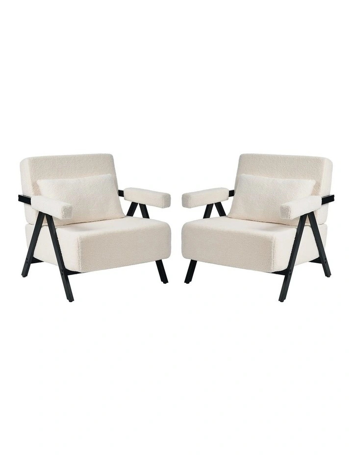 Oikiture 2x Compressed Armchair Sherpa Lounge Chair Accent Sofa with Cushion image 1