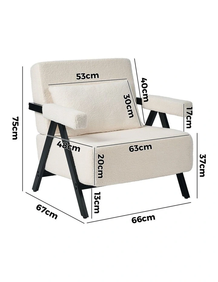 Oikiture 2x Compressed Armchair Sherpa Lounge Chair Accent Sofa with Cushion image 3