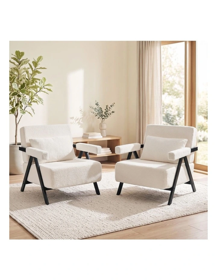 Oikiture 2x Compressed Armchair Sherpa Lounge Chair Accent Sofa with Cushion image 4