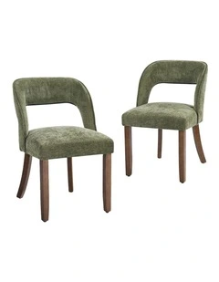Oikiture 2x Dining Chairs Chenille Upholstery Chair Rubberwood Legs Green