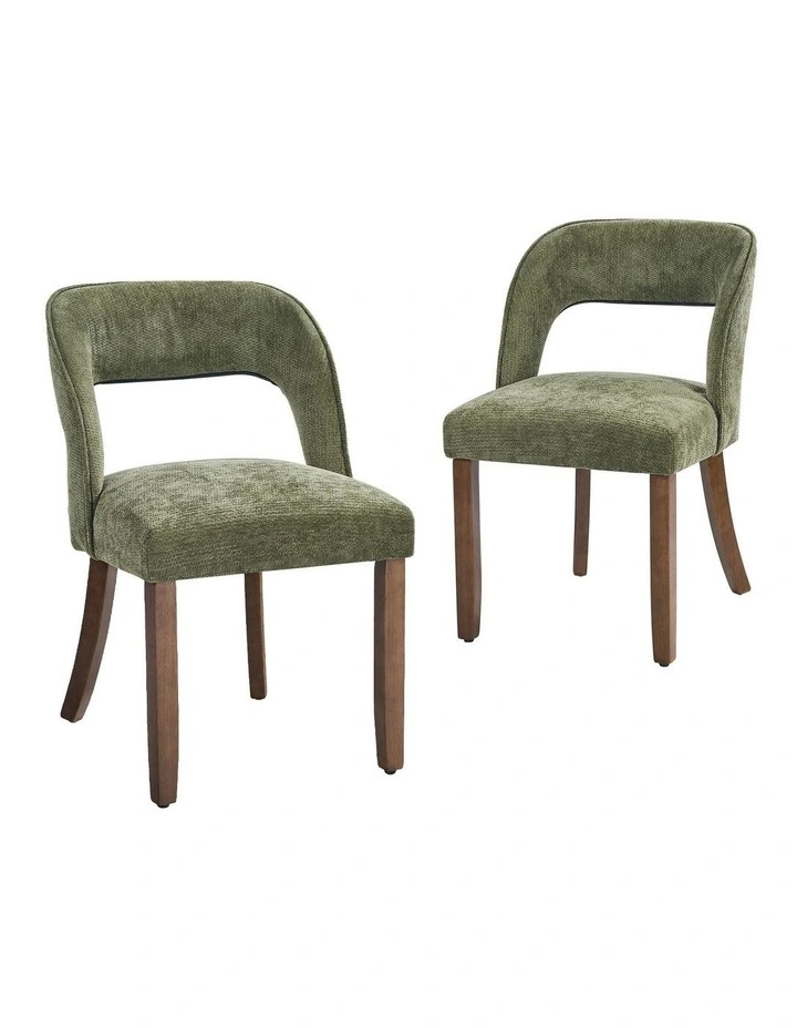 Oikiture 2x Dining Chairs Chenille Upholstery Chair Rubberwood Legs Green image 1