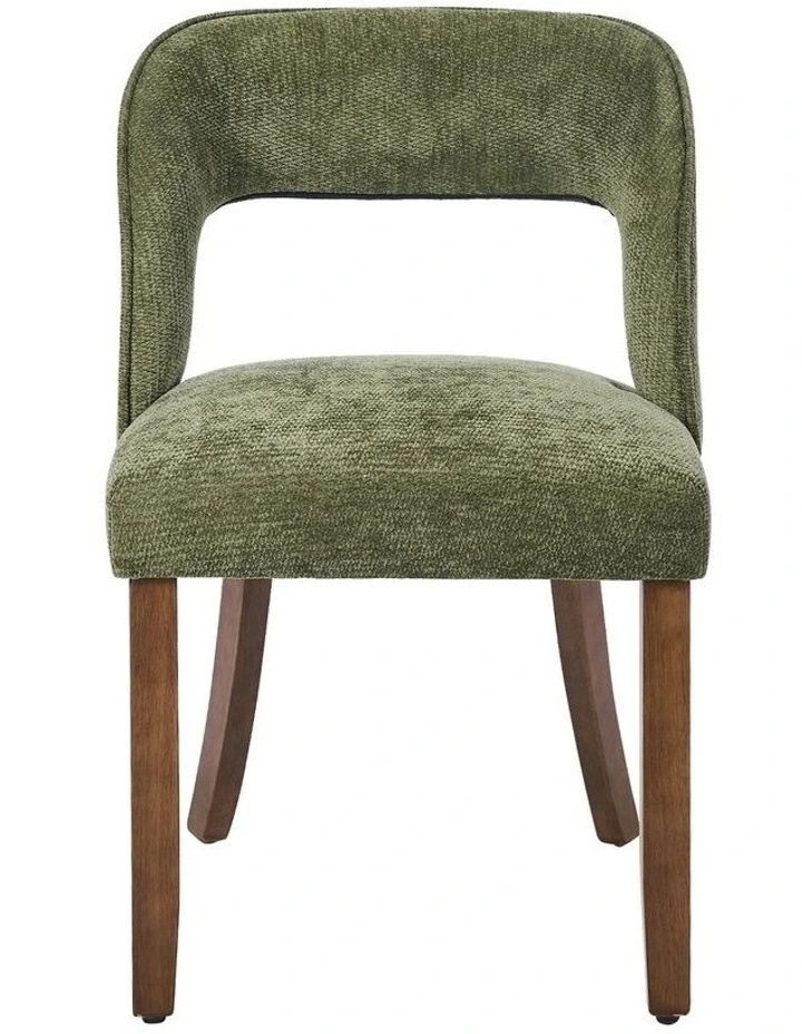 Oikiture 2x Dining Chairs Chenille Upholstery Chair Rubberwood Legs Green image 2