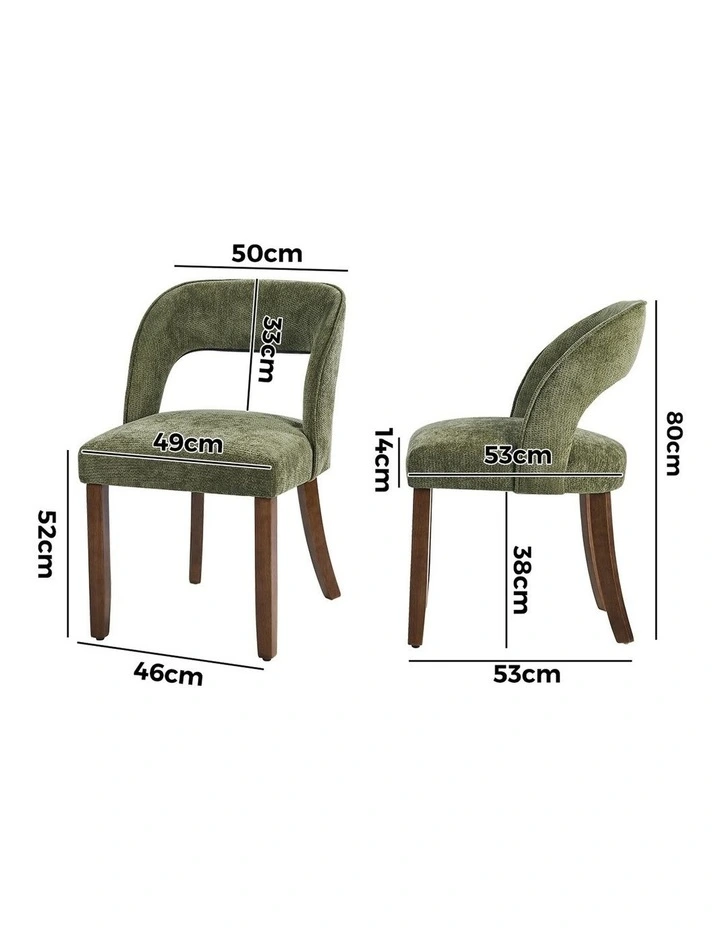Oikiture 2x Dining Chairs Chenille Upholstery Chair Rubberwood Legs Green image 3