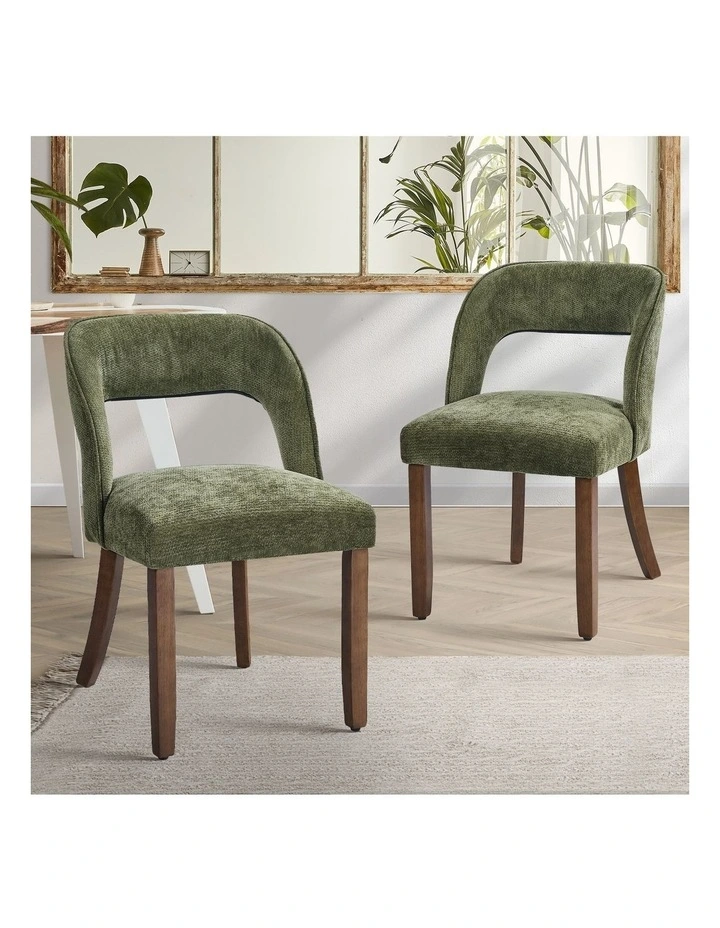 Oikiture 2x Dining Chairs Chenille Upholstery Chair Rubberwood Legs Green image 4