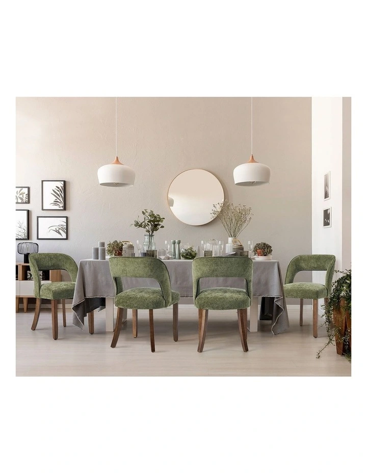 Oikiture 2x Dining Chairs Chenille Upholstery Chair Rubberwood Legs Green image 5