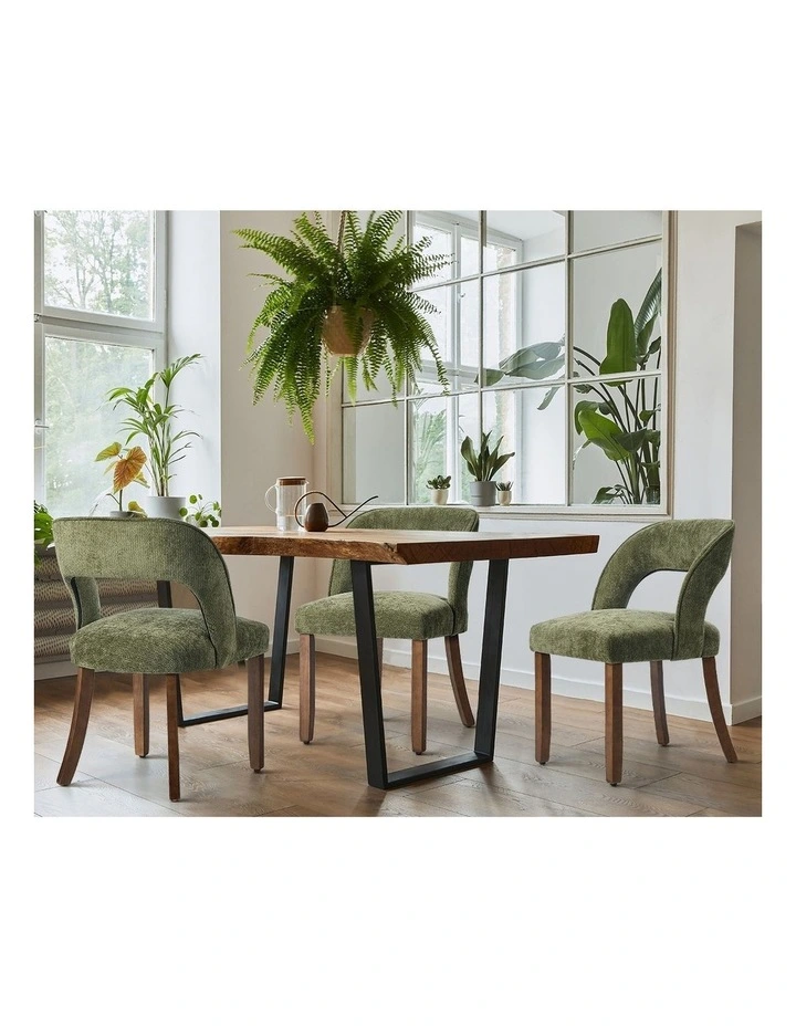 Oikiture 2x Dining Chairs Chenille Upholstery Chair Rubberwood Legs Green image 6