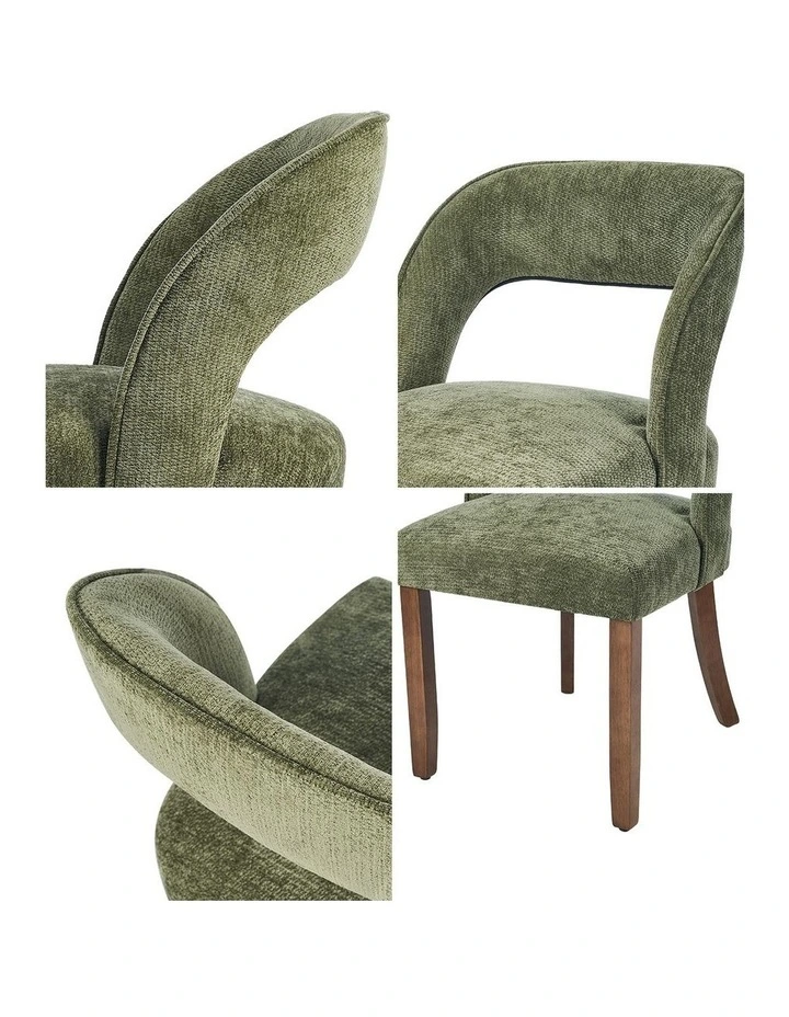 Oikiture 2x Dining Chairs Chenille Upholstery Chair Rubberwood Legs Green image 7