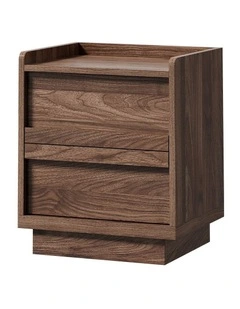 Oikiture Walnut Bedside Table 2 Pull-Out Drawers Handle-Free Side End Modern
